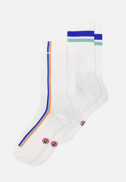 Lot de 2 chaussettes de sport mi-hautes rayées - Chaussettes Fantaisies Bleu Nautique Vert Azur