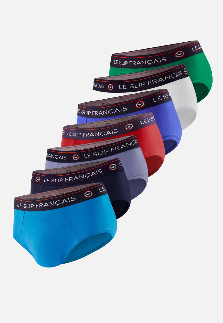 Lot de 7 slips en coton - Slips Marine Bleu Jean Bleu Fluo Rouge Cerise Bleu Eblouissant Blanc Emeraude - Le Slip Français - 1