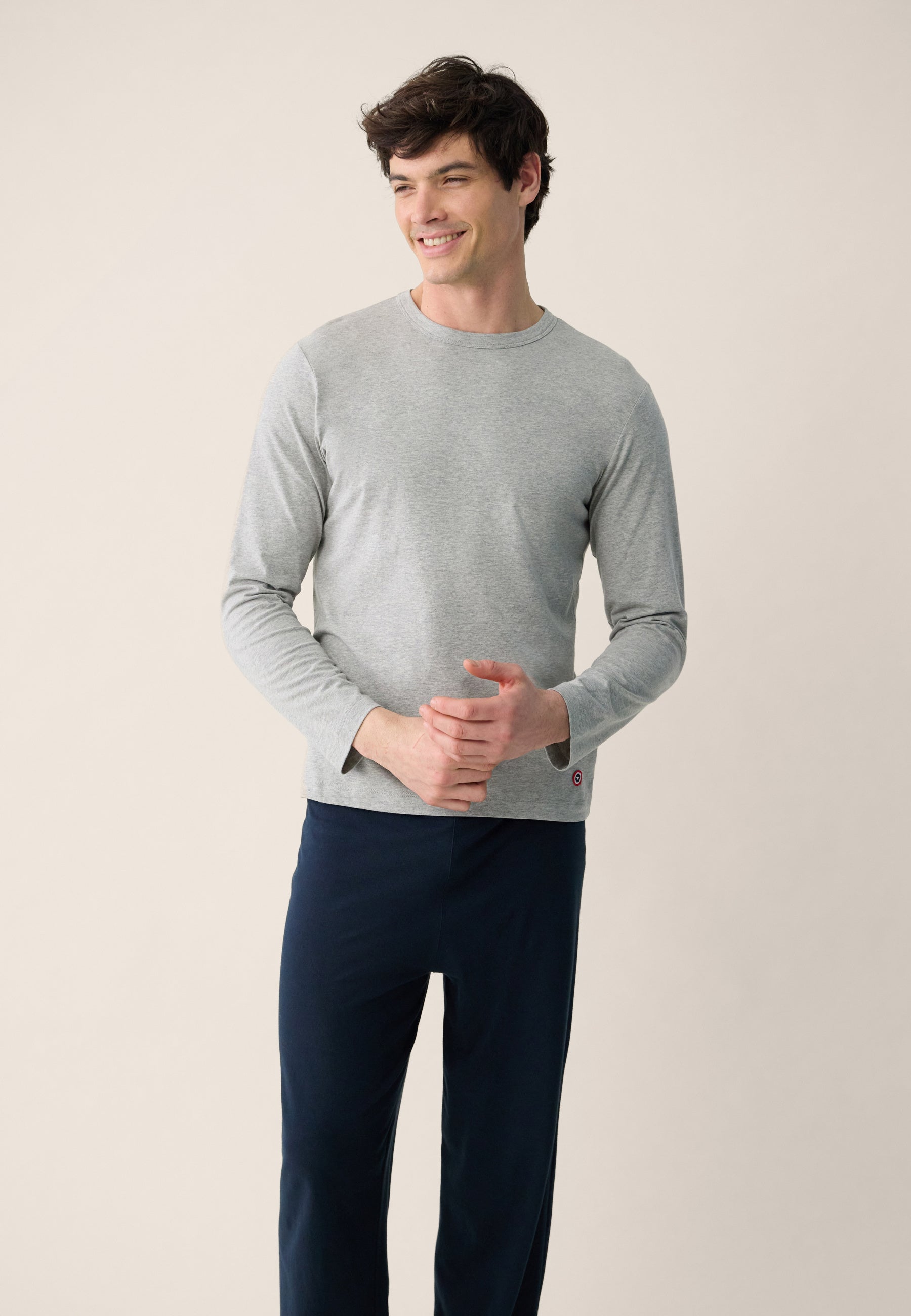 Lot de 2 T-shirt manches longues noir et gris en coton - T-shirts manches longues Superbe Noir Gris Chiné