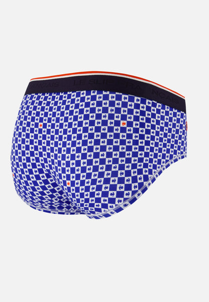 Slip bleu à motif damier france rugby en coton - Terrible Damier Indigo France Rugby