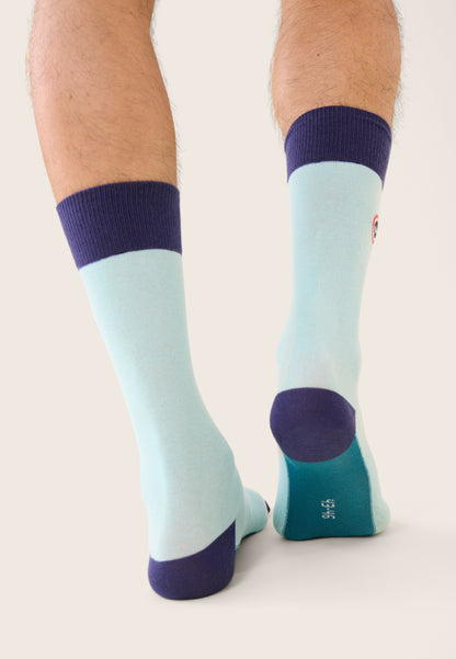 Chaussettes mi-hautes bleu fantaisie - Lucas Bloc Indigo Bleu Canard Vert D'Eau
