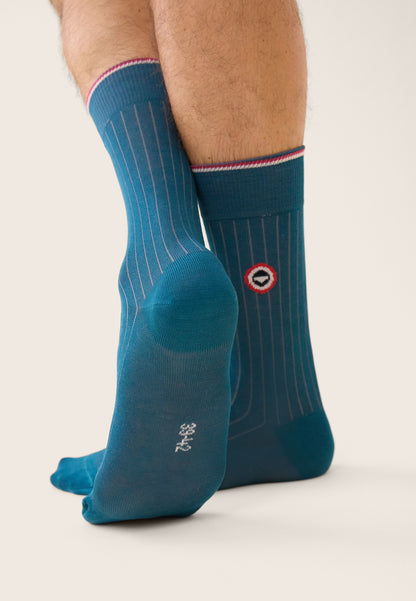 Mid-calf blue socks in Scottish yarn - Nessy Duck Blue