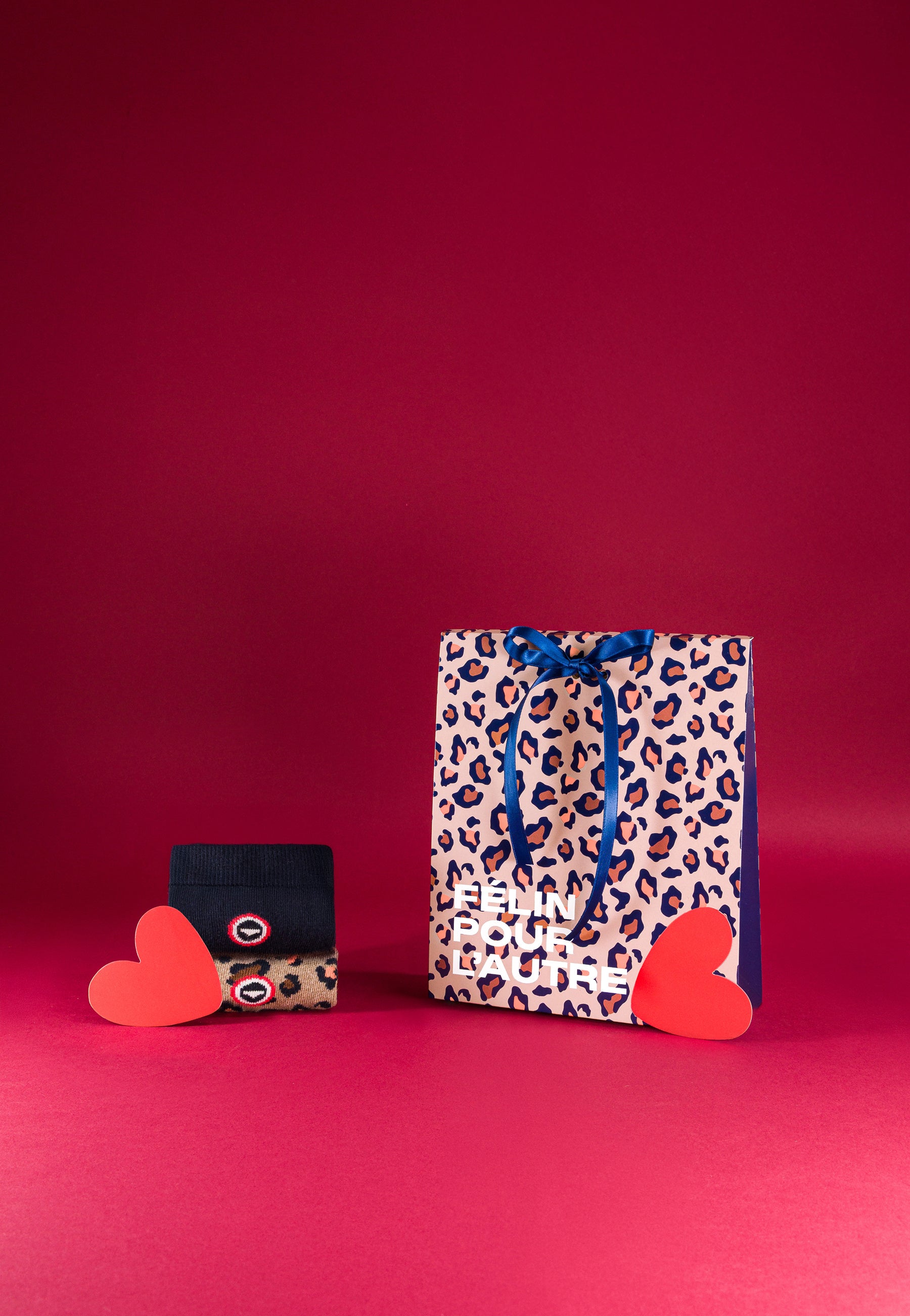 Lot de 2 chaussettes mi-hautes en coton - Chaussettes Léopard Marine