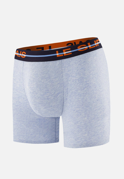 Boxer long bleu en coton - Redoutable Long Bleu Ciel Chiné