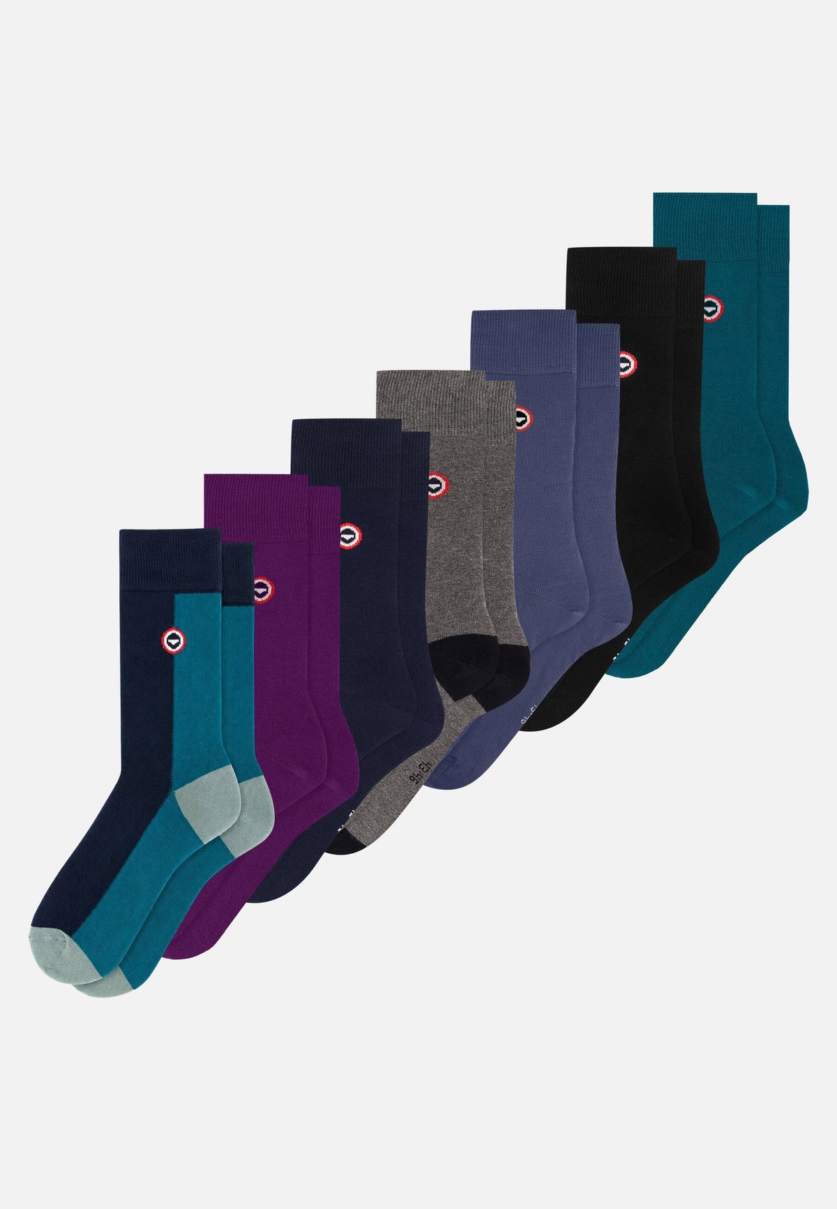 Lot de 7 chaussettes mi-hautes en coton - Chaussettes Acier Bleu canard Block Marine Violet Noir Gris Anthracite