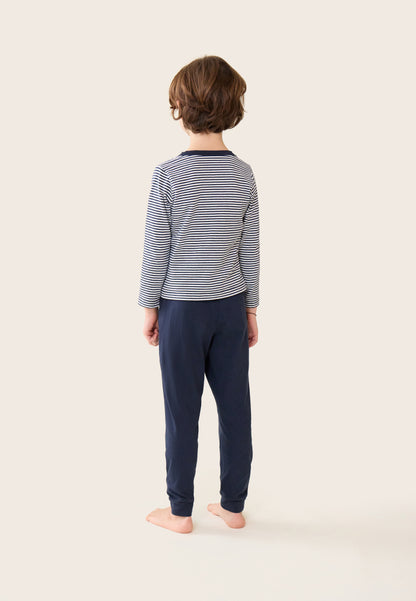 Cotton pyjama set including t-shirt and trousers - Petit Jeason Marine Stripe