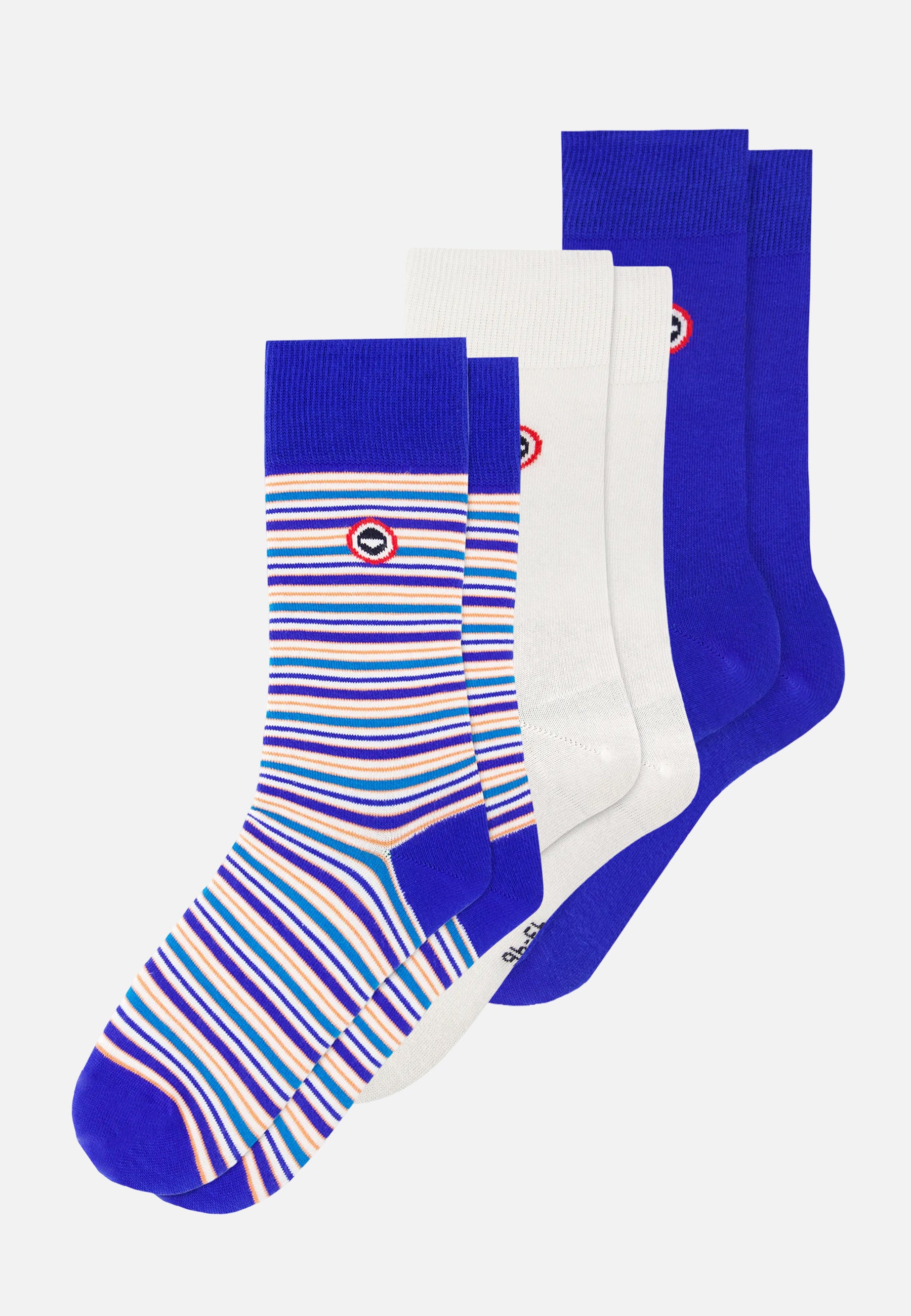 Set of 3 mid-calf cotton socks - Nautical Blue Socks with White Stripes