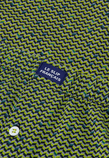 Caleçon à motif chevron jaune anis en jersey de coton - Fredo Chevron Jaune Anis