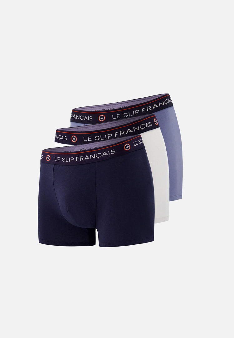 Lot de 3 boxers en coton - Boxers Bleu Marine Blanc Bleu - Le Slip Français - 1
