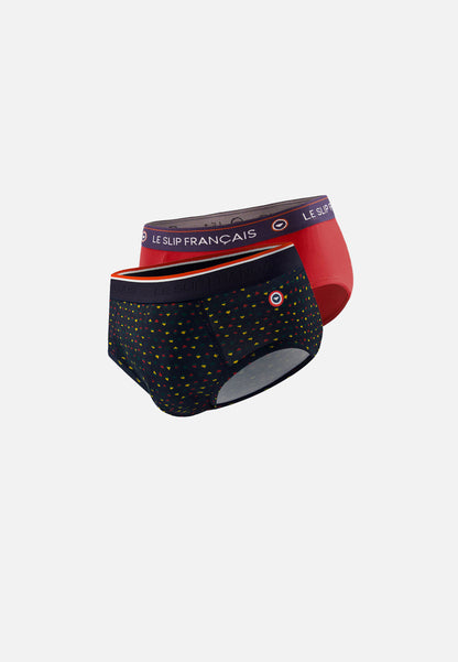 Lot de 2 slips en coton - Slips Petits Carrés Vert Sapin Rouge Cerise