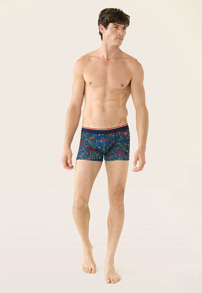 Navy blue boxer shorts with holly print - Marius Houx Marbre Vert