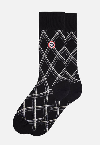 Chaussettes mi-hautes noires à carreaux fantaisie - Lucas Tar Noir