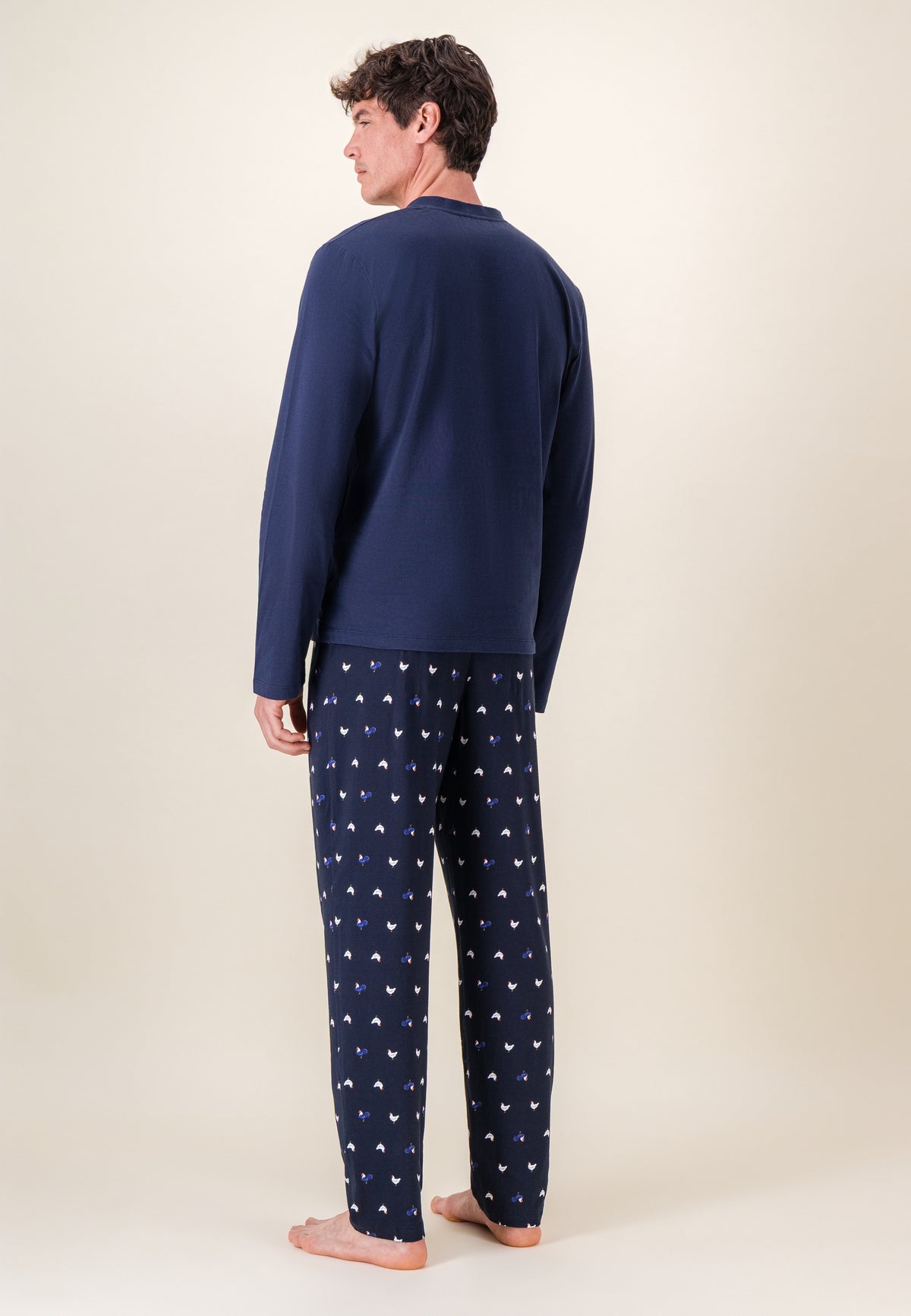 Ensemble pyjama haut et pantalon à motif coq marine en coton - Pyjama Haut Manches Longues Et Bas De Pyjama Long Tont Coq