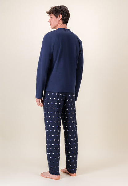 Ensemble pyjama haut et pantalon à motif coq marine en coton - Pyjama Haut Manches Longues Et Bas De Pyjama Long Tont Coq