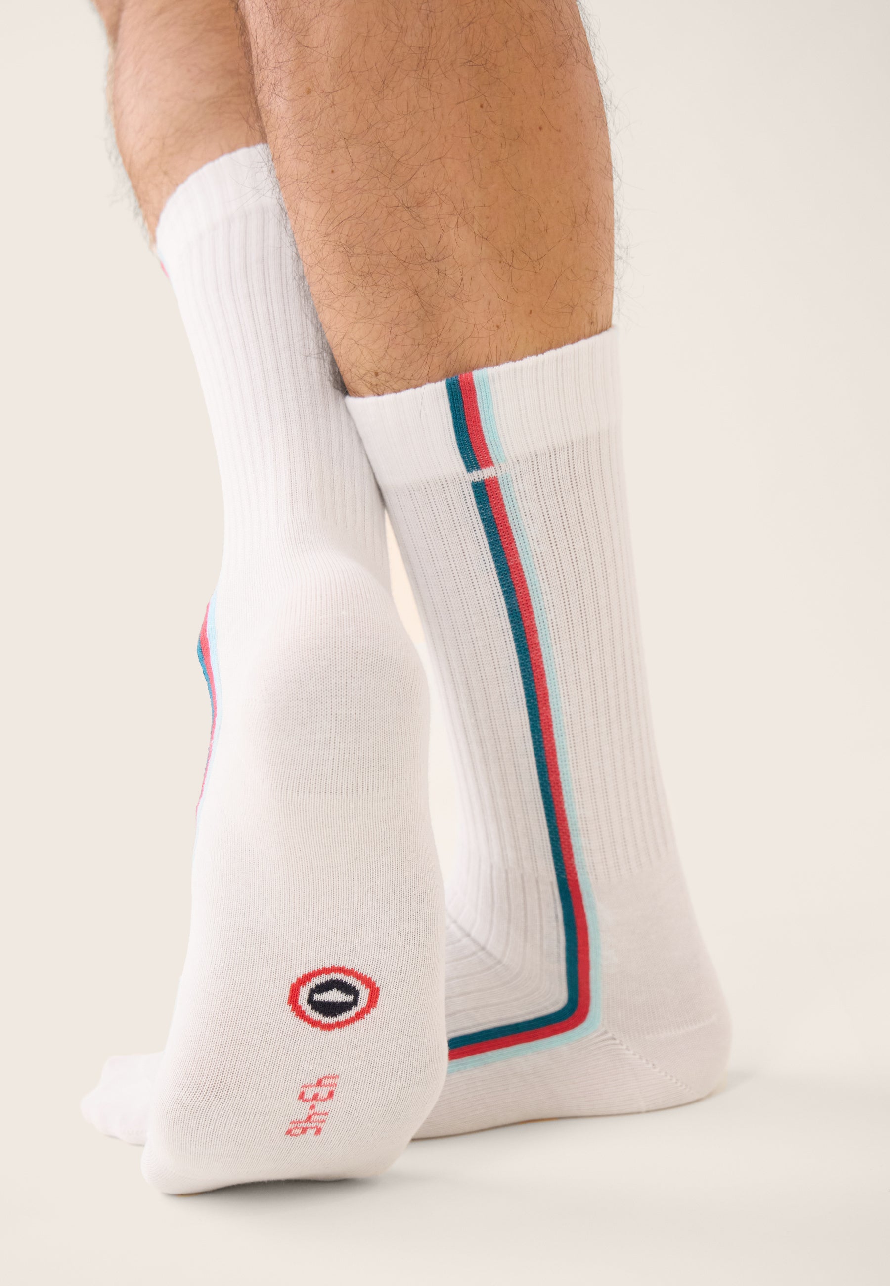 Pack of 2 mid-calf sports socks - Striped and ribbed socks in Teal, Aqua Green, and Cherry Pink