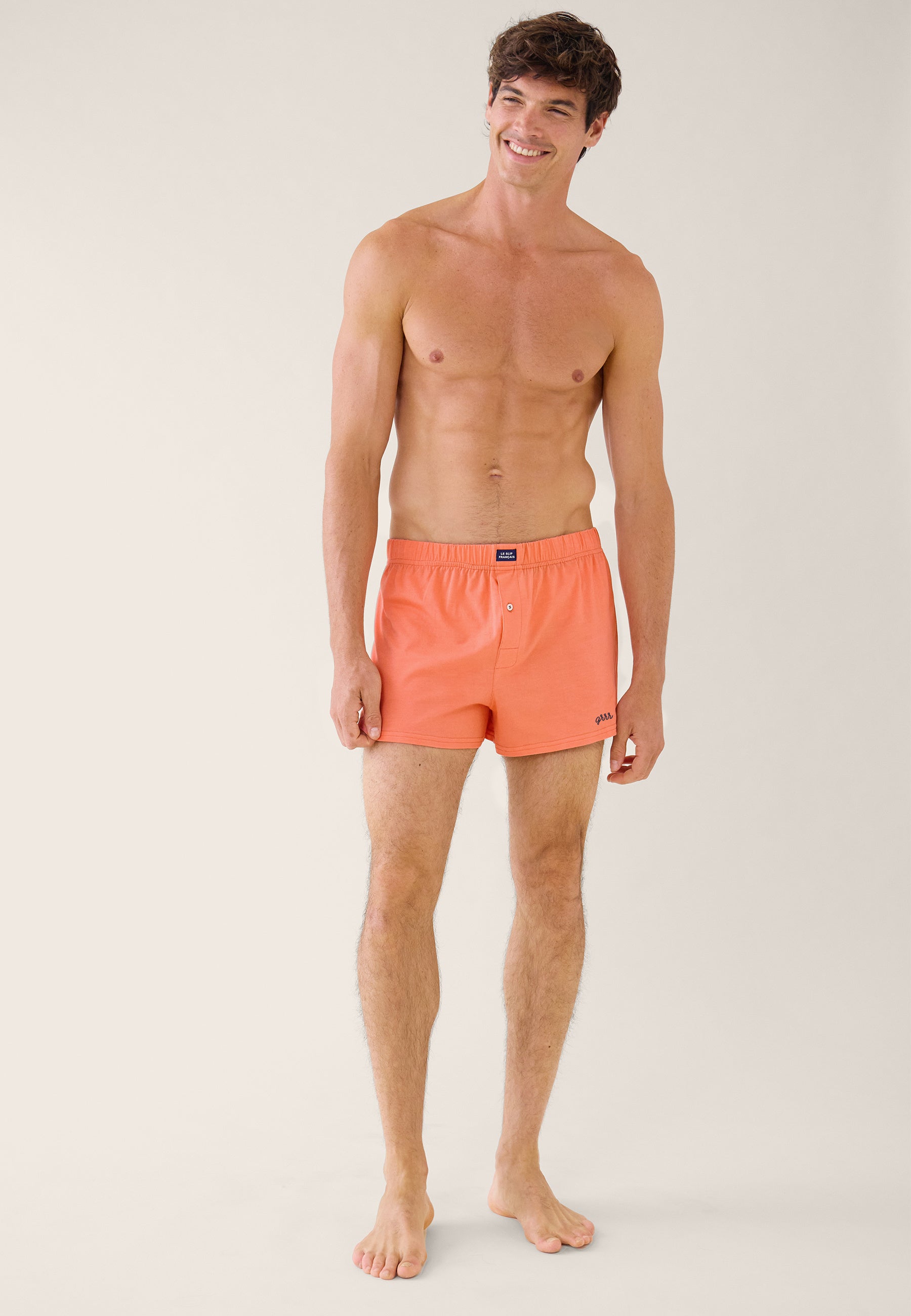 Pink cotton jersey boxer shorts - Fredo Rose Pêche embroidered grrr