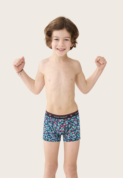 Boxer enfant vert à motif confetti en coton - Petit Joseph Confetti Vert D'Eau