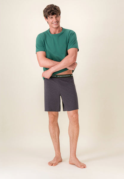 Ensemble pyjama haut et short en coton - Pyjama Haut Manches Courtes Formidable Vert Forêt Et Bas De Pyjama Court Invincible Gris Anthracite