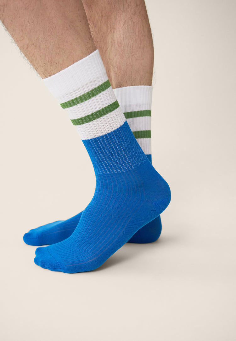 Chaussettes de sport mi-hautes rayées turquoise et vert menthe - Wilfried Rayures Bleu Turquoise Mint Green - Le Slip Français - 2