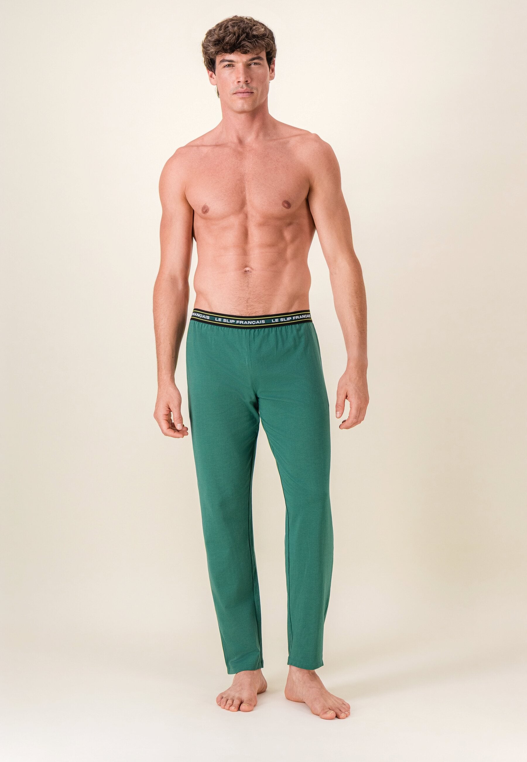 Bas de pyjama long vert en coton - Indomptable Vert Forêt