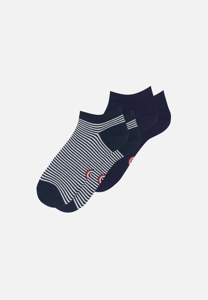 Lot de 2 chaussettes basses en coton - Chaussettes Basses Marine Marinière Marine