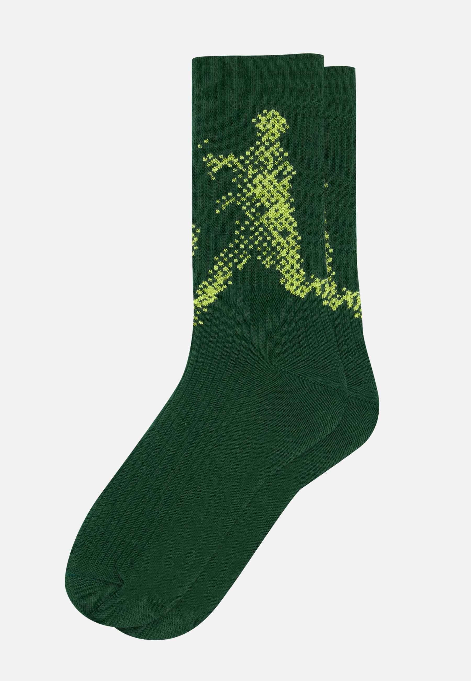 Chaussettes de sport mi-hautes à motif joueurs vert foret anis en coton - Wilfried Joueurs Vert Foret Anis