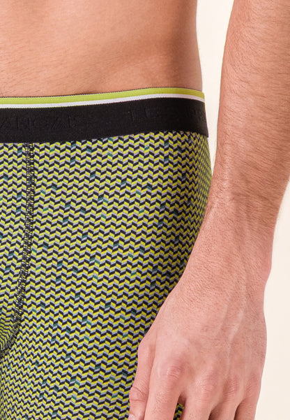 Lot de 3 boxers longs en coton - Boxers Chevron Jaune Anis Noir Vert Forêt