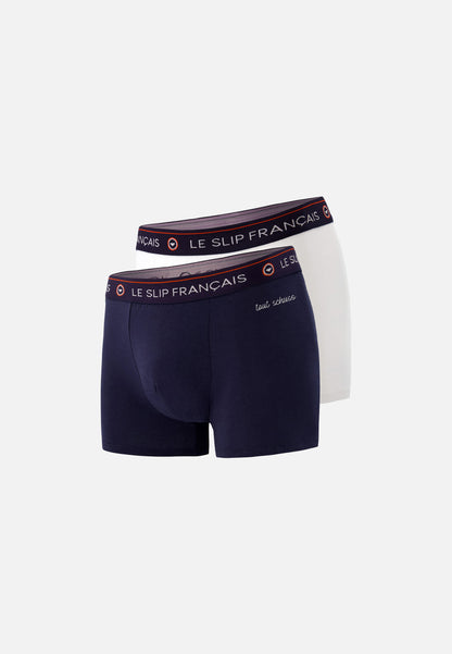 Lot de 2 boxers en coton - Boxers Blanc Marine Brodé Tout Schuss