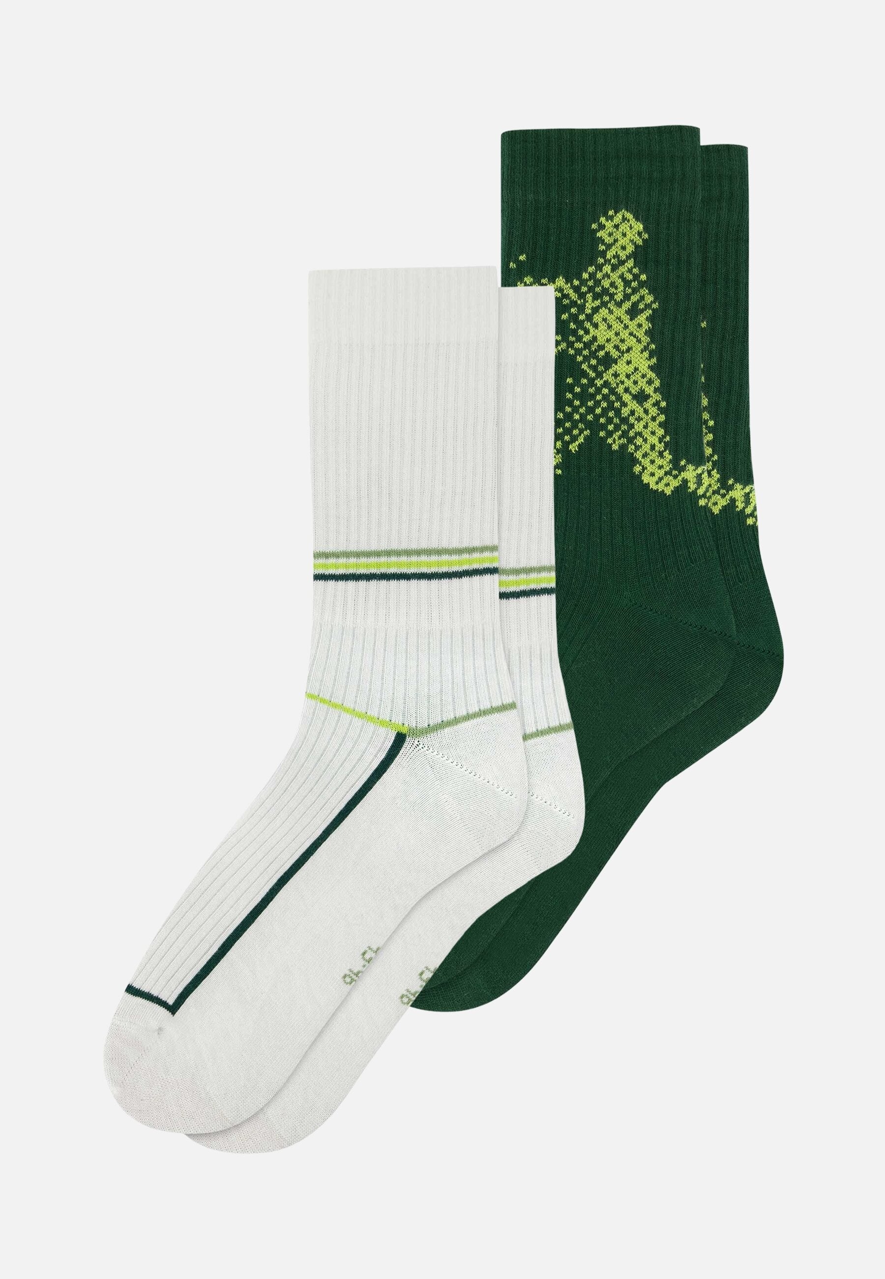 Lot de 2 chaussettes mi-hautes en coton - Chaussettes Blanc Laser Jaune Anis Joueur Vert Forêt Jaune Anis