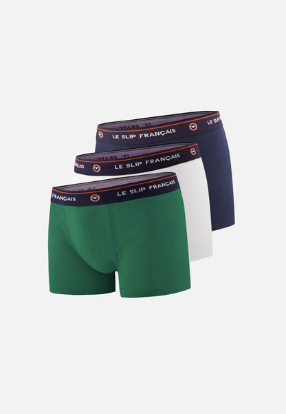 Lot de 3 boxers enfant en coton - Boxers Emeraude Marine Blanc
