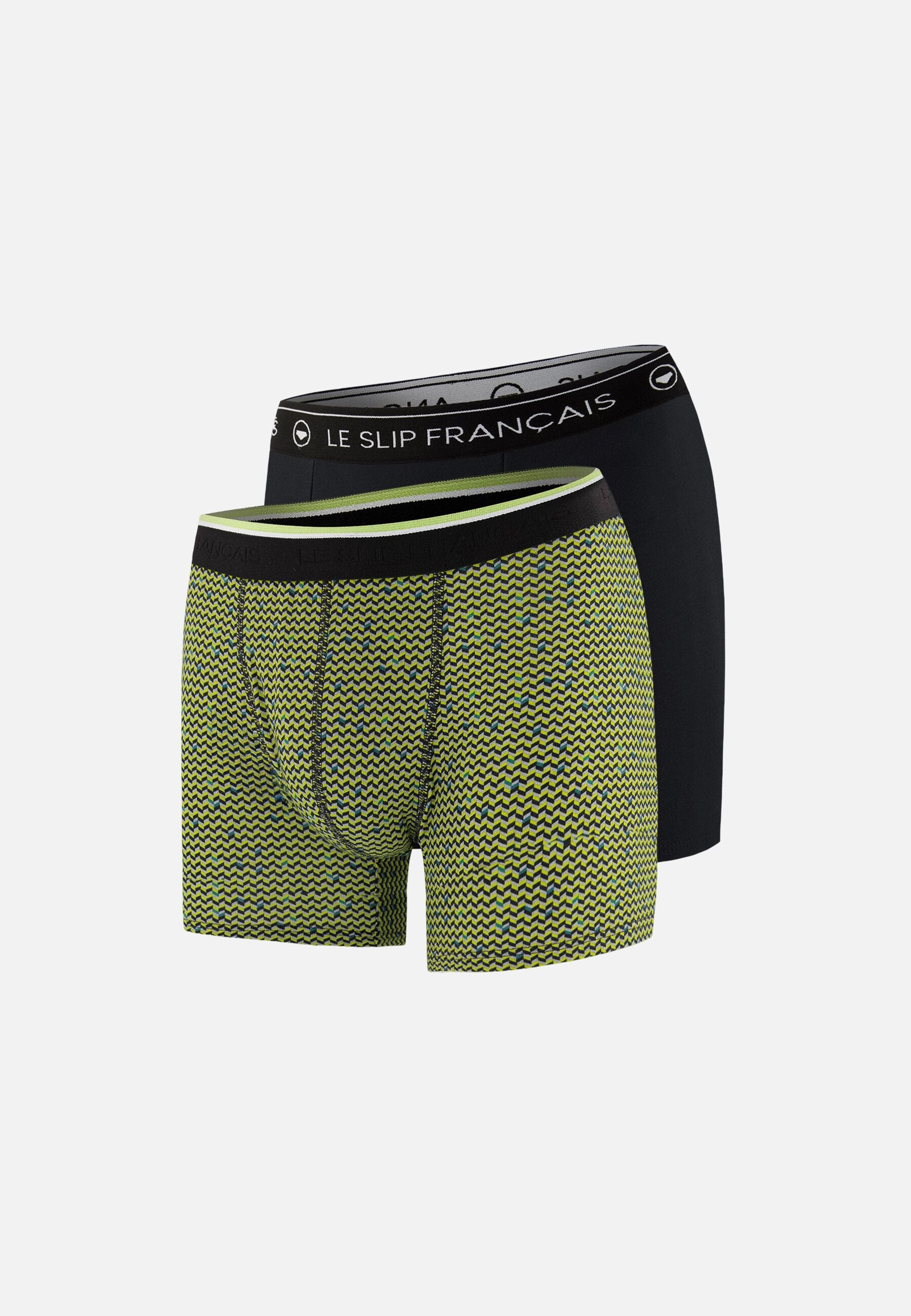 Lot de 2 boxers longs en coton - Boxers Chevron Jaune Anis Noir