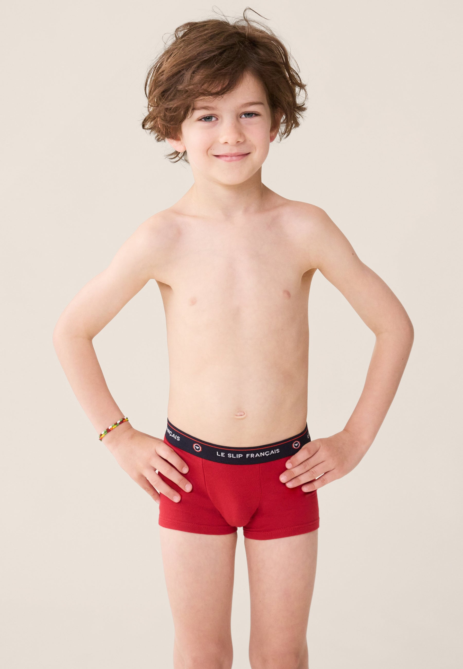 Lot de 5 boxers enfant en coton - Boxers Marine Rouge Cerise Rayures Blanc
