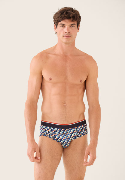 Green cotton briefs with a Corbusier pattern - Terrible Corbusier Azure Green