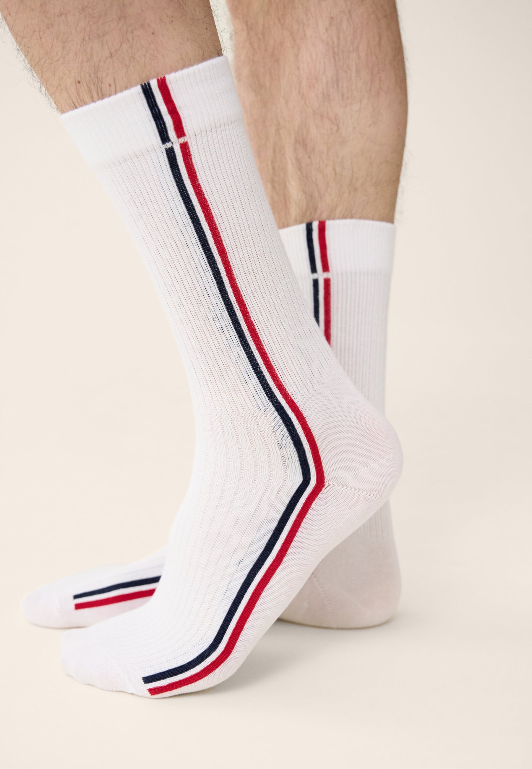 Lot de 2 chaussettes mi-hautes en coton - Chaussettes Marine Blanc Rouge