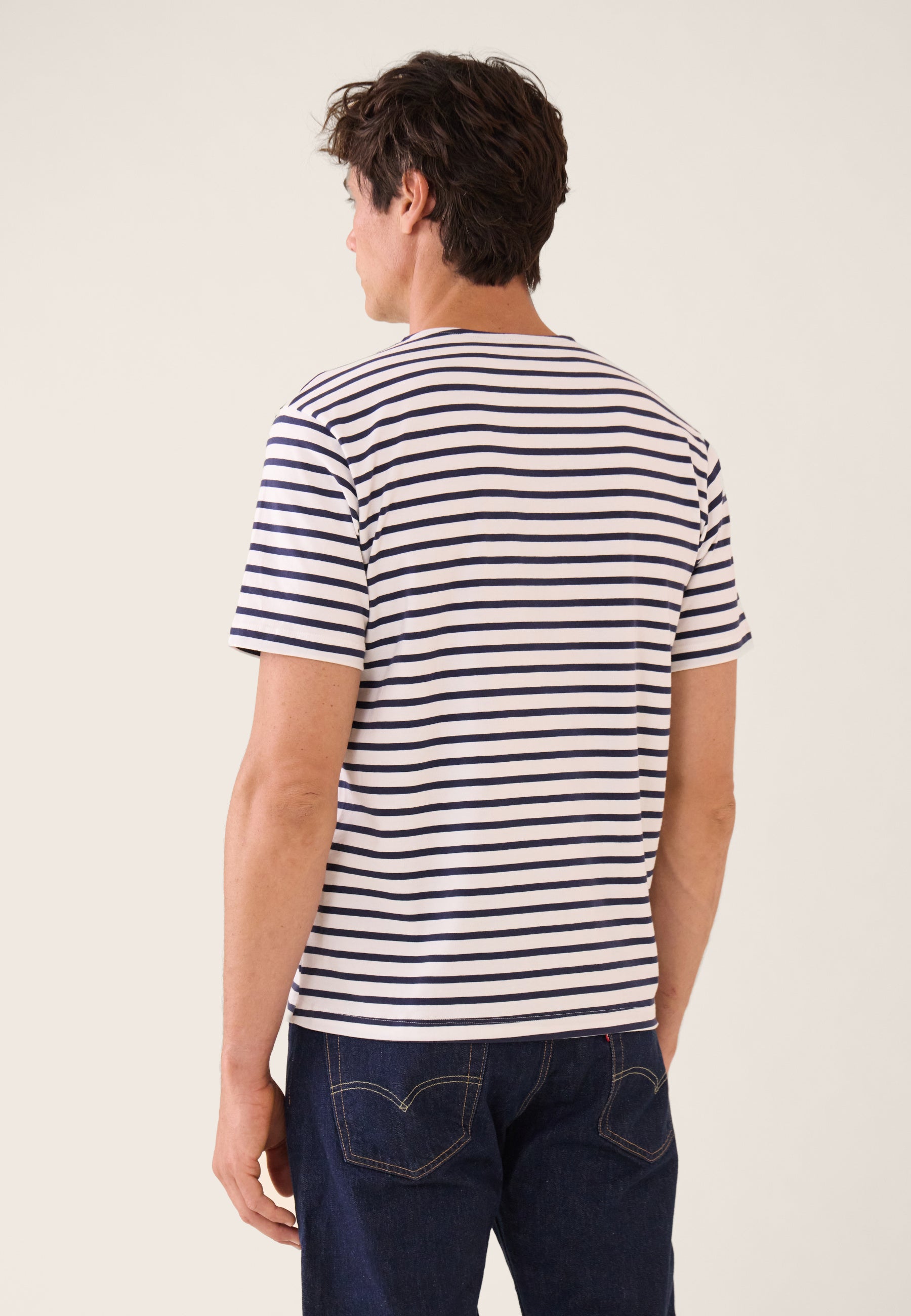 Men's navy blue striped T-shirt with short sleeves - Charly Mariniere Marine