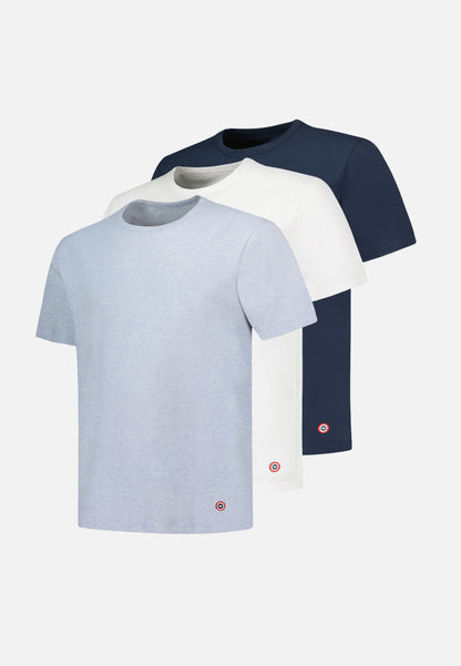 Lot de 3 T-shirts manches courtes en coton - T-Shirts Manches Courtes Formidable Blanc Bleu Ciel Chiné Marine