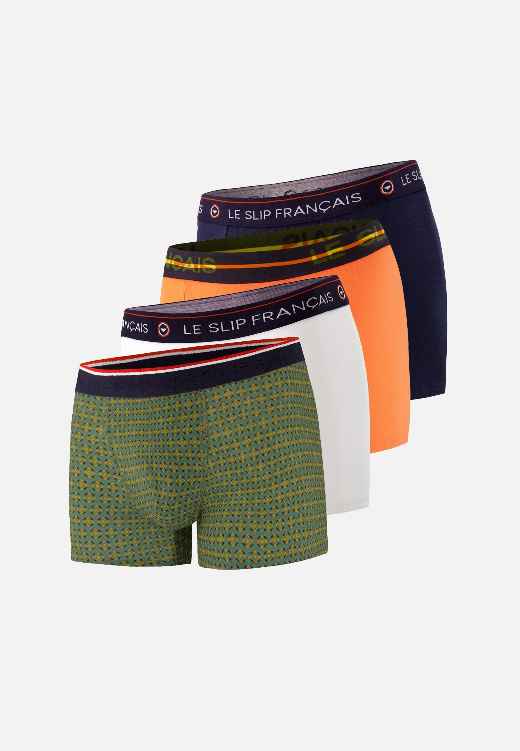 Pack of 4 cotton boxer shorts - Navy Orange Boxer Shorts with Khaki Veronese White Ornament