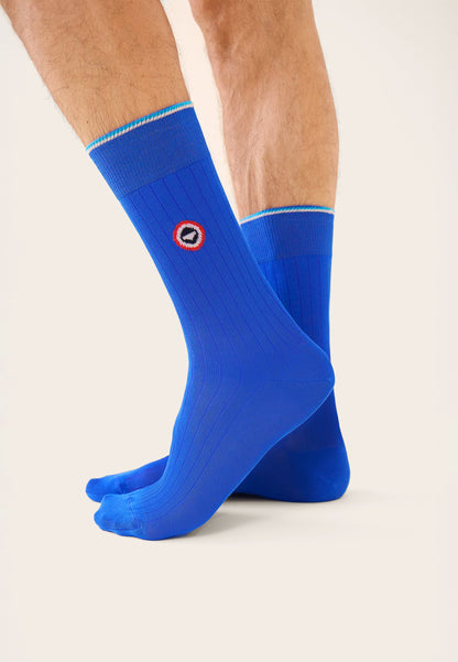 Chaussettes mi-hautes bleu en fil d'Écosse - Nessy Bleu Nautique