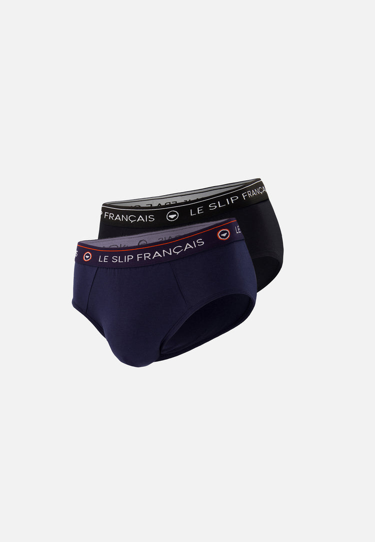 Lot de 2 slips noir et bleu marine en coton - Slips Noir et Bleu Marine - Le Slip Français - 1