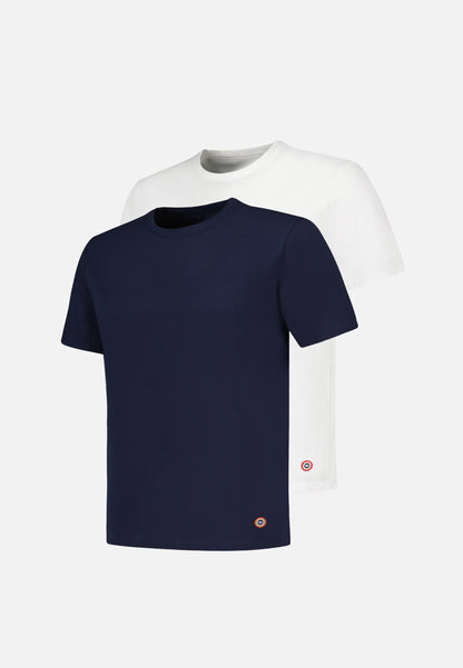 Lot de 2 T-shirts manches courtes en coton - T-Shirts Manches Courtes Formidable Marine Blanc