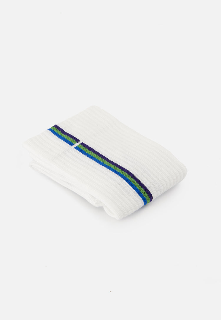 Chaussettes de sport mi-hautes rayées turquoise, vert menthe et indigo - Wilfried Rayures Bleu Turquoise Mint Green Indigo - Le Slip Français - 4