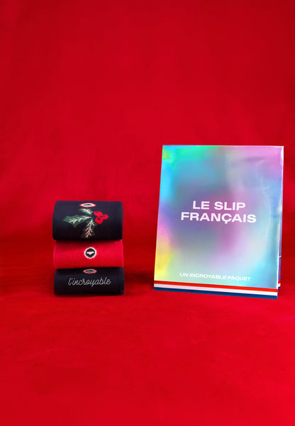 Set of 3 mid-calf cotton socks - Navy Blue Embroidered Socks The Incredible Holly Red Cherry