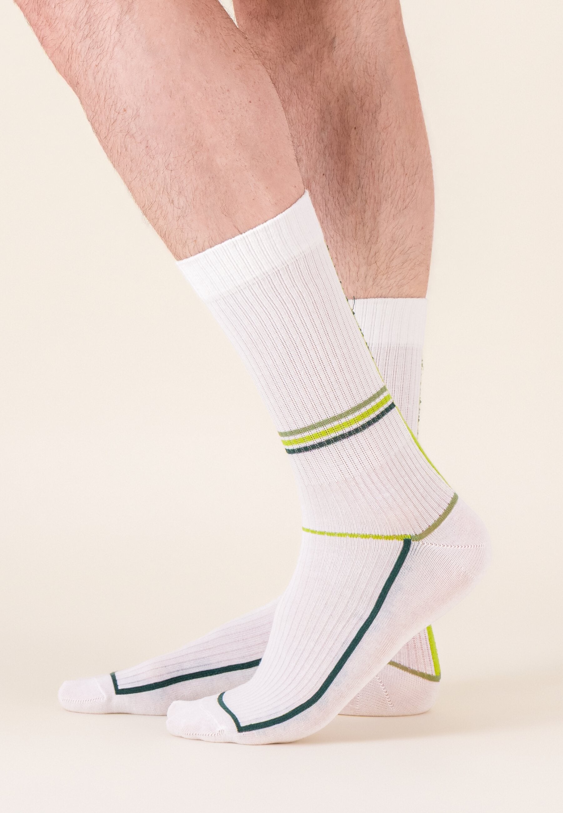 Lot de 2 chaussettes mi-hautes en coton - Chaussettes Blanc Laser Jaune Anis Joueur Vert Forêt Jaune Anis