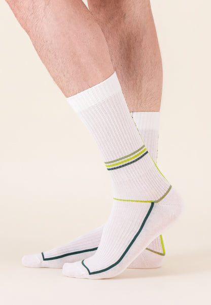 Lot de 2 chaussettes mi-hautes en coton - Chaussettes Blanc Laser Jaune Anis Joueur Vert Forêt Jaune Anis