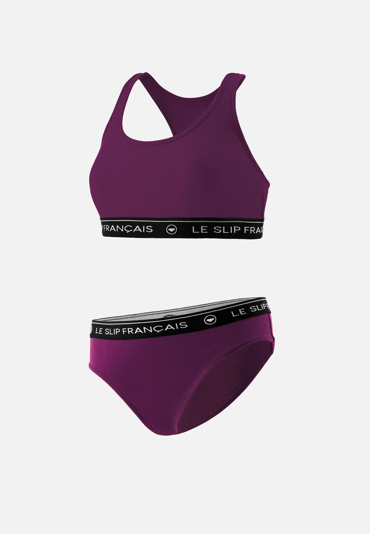 Ensemble culotte brassière en coton - Tapageuse Rieuse Prune - Le Slip Français - 1