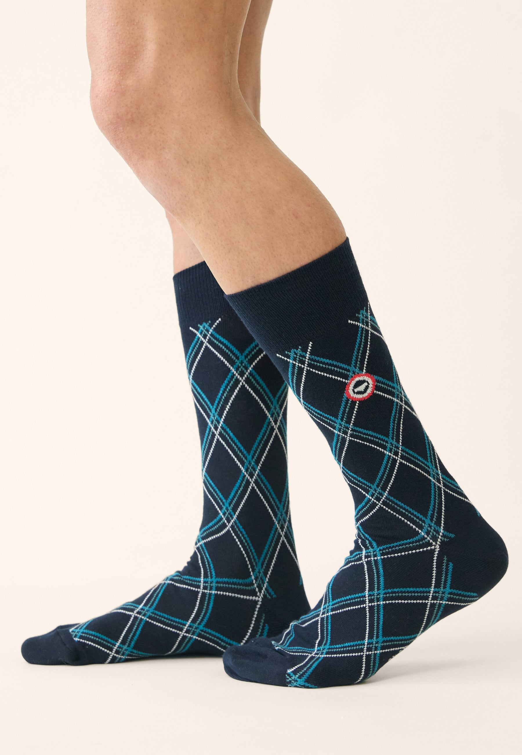 Set of 3 mid-calf cotton socks - Navy Tartan Topaz Socks
