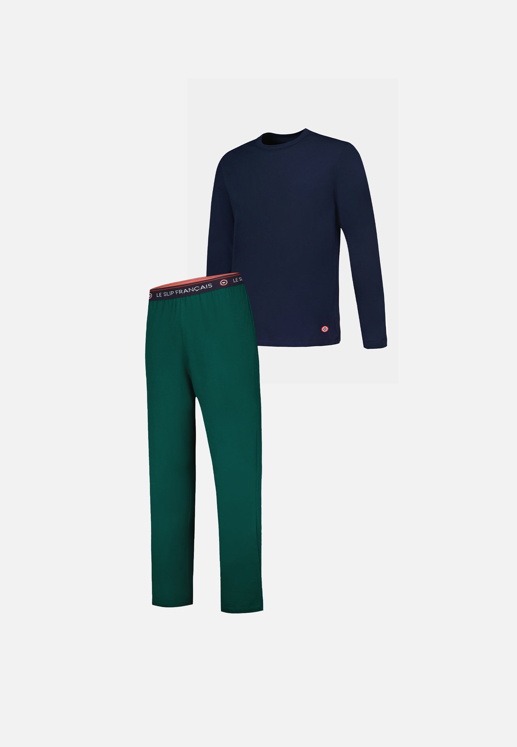 Navy blue top and fir green cotton pants pajama set - Superb long-sleeved navy top pajamas and untamed long fir green pajama bottoms