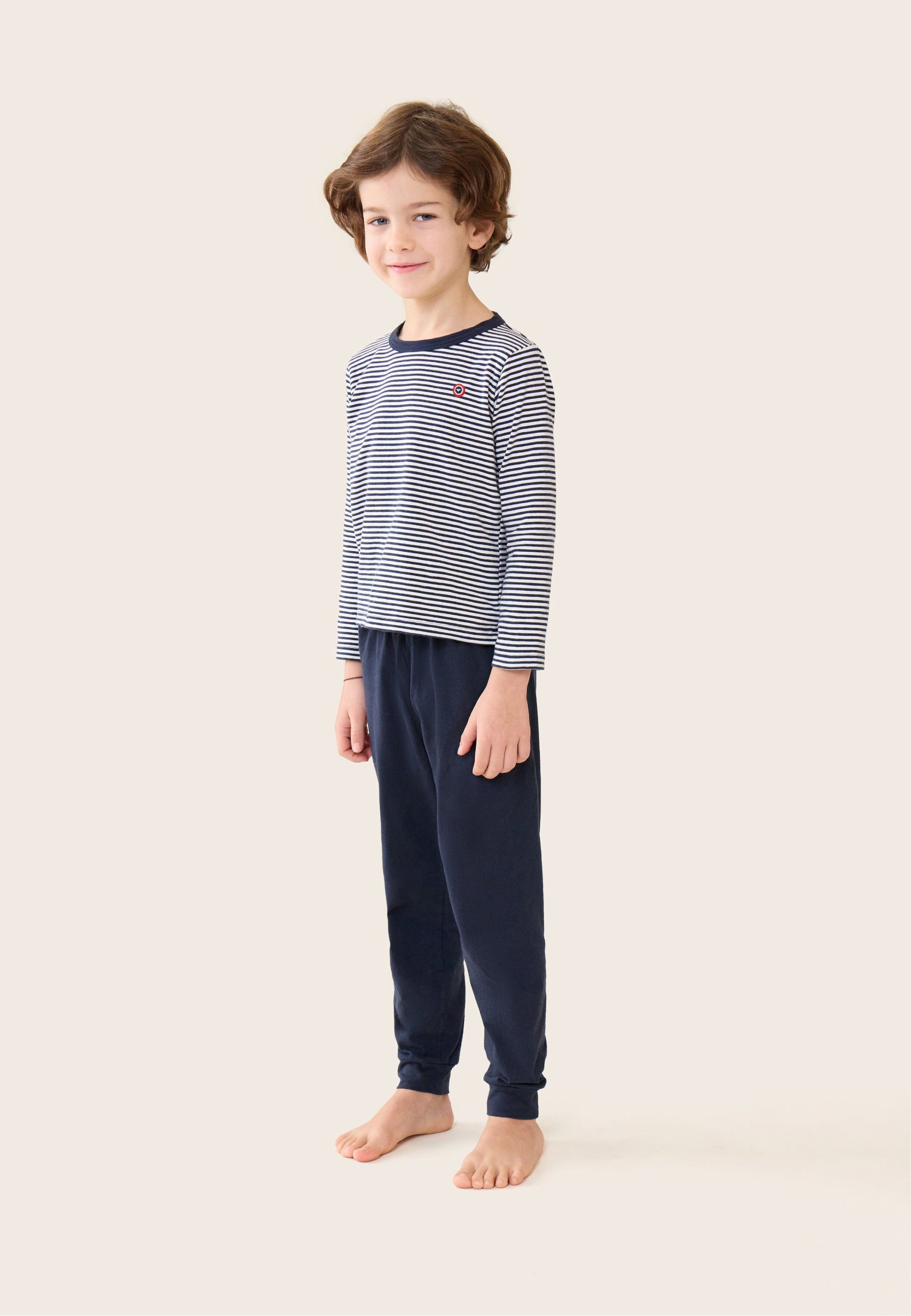 Ensemble pyjama enfant haut marinière et pantalon bleu marine en coton - Pyjama Haut Manches Longues Et Bas De Pyajma Long Petit Jeason Marinière Marine