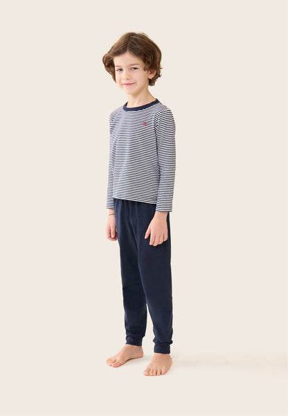 Ensemble pyjama enfant haut marinière et pantalon bleu marine en coton - Pyjama Haut Manches Longues Et Bas De Pyajma Long Petit Jeason Marinière Marine