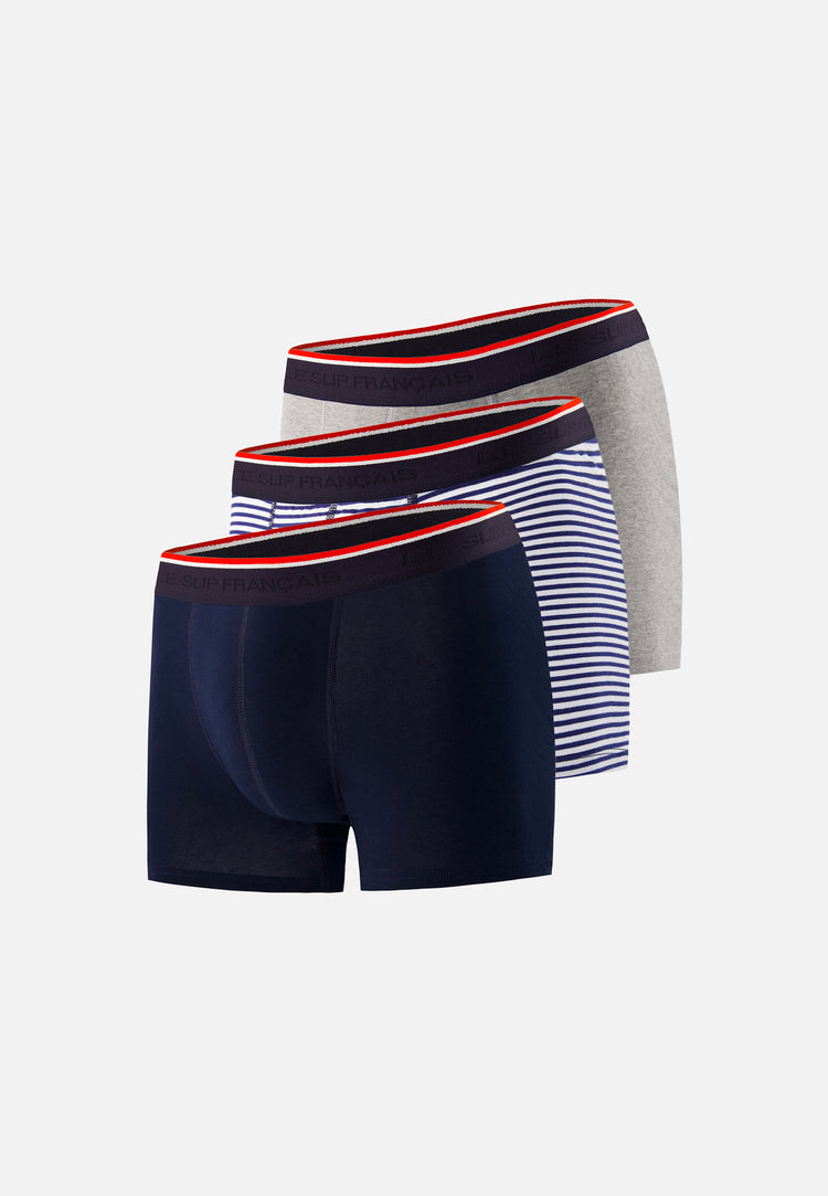 Pack Trio Boxer Marius Marinière Navy Gray - Le Slip Français - 1